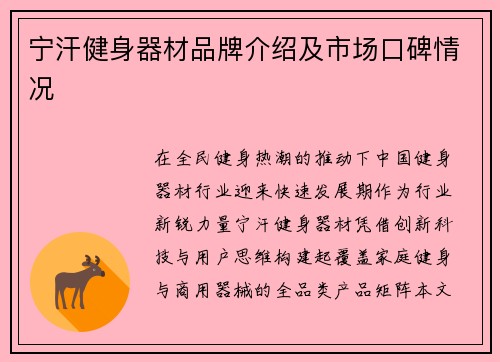 宁汗健身器材品牌介绍及市场口碑情况